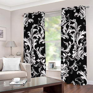 Black And White Damask Pattern Print Grommet Curtains