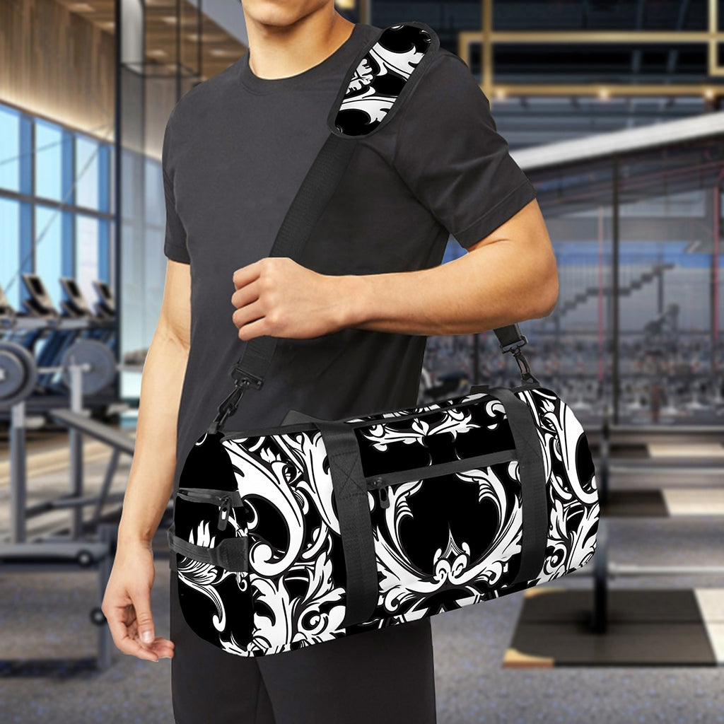 Black And White Damask Pattern Print Gym Bag