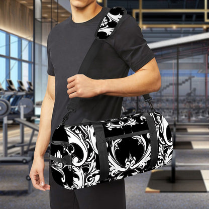 Black And White Damask Pattern Print Gym Bag