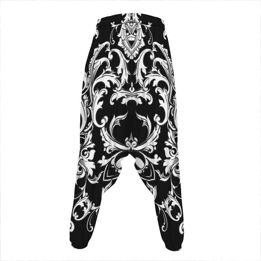 Black And White Damask Pattern Print Hammer Pants