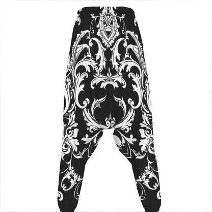 Black And White Damask Pattern Print Hammer Pants