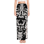 Black And White Damask Pattern Print High Slit Maxi Skirt