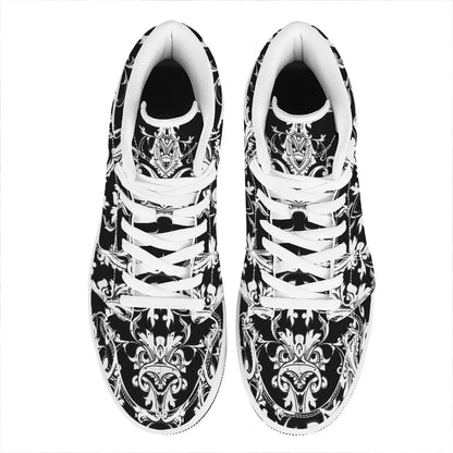 Black And White Damask Pattern Print High Top Leather Sneakers