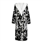 Black And White Damask Pattern Print Hooded Bathrobe