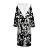 Black And White Damask Pattern Print Hooded Bathrobe