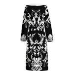 Black And White Damask Pattern Print Hooded Bathrobe