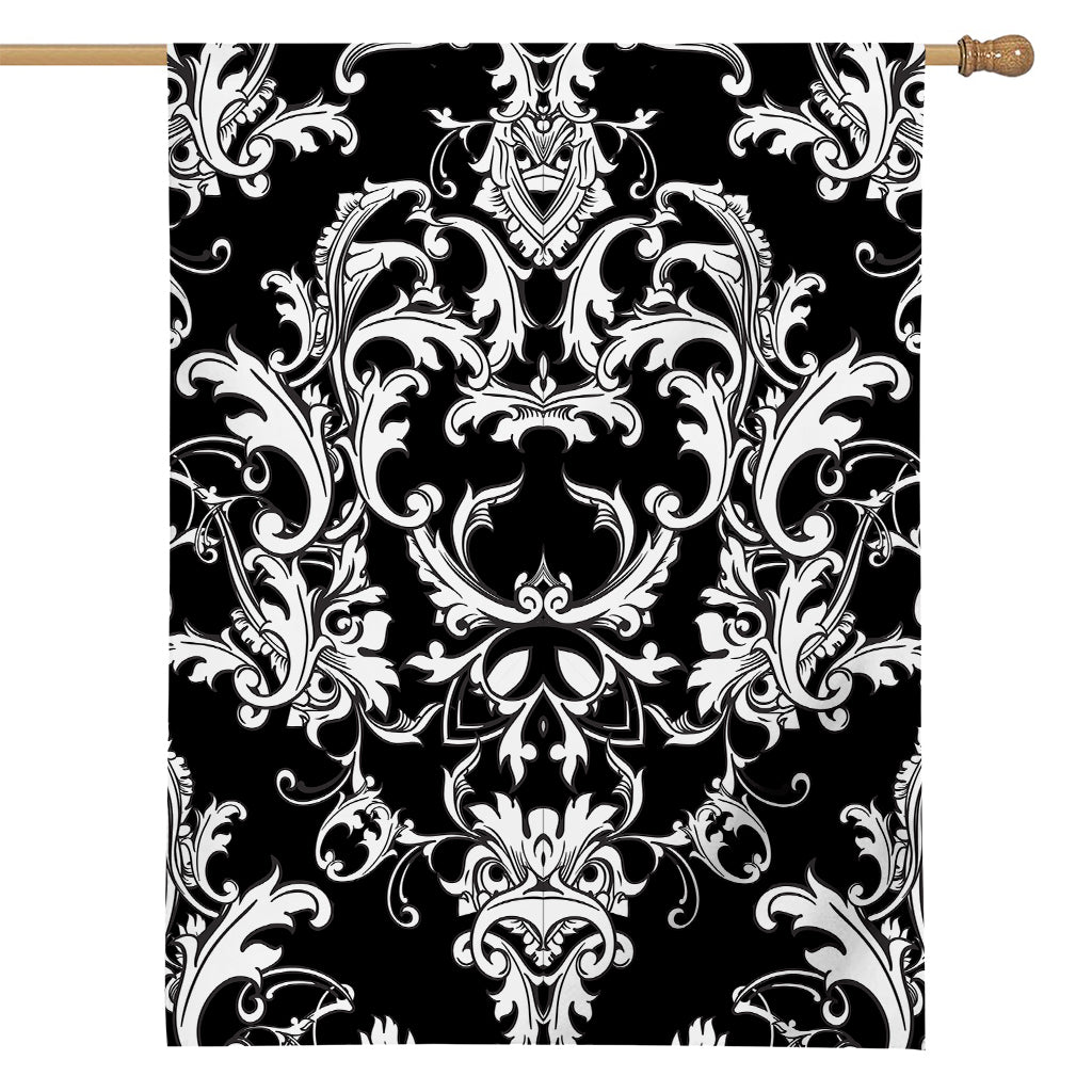 Black And White Damask Pattern Print House Flag