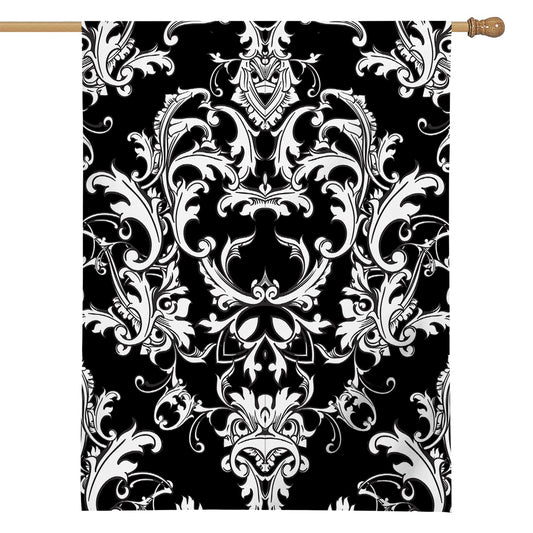 Black And White Damask Pattern Print House Flag