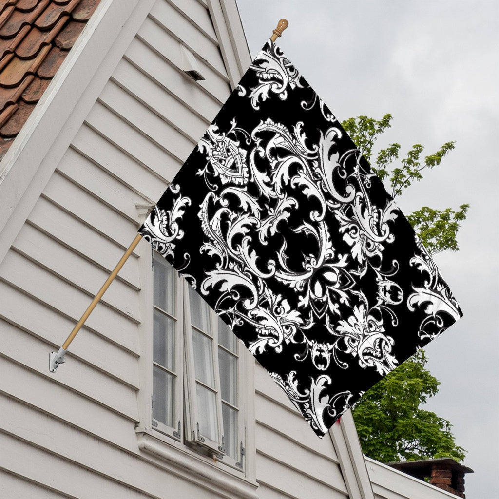 Black And White Damask Pattern Print House Flag