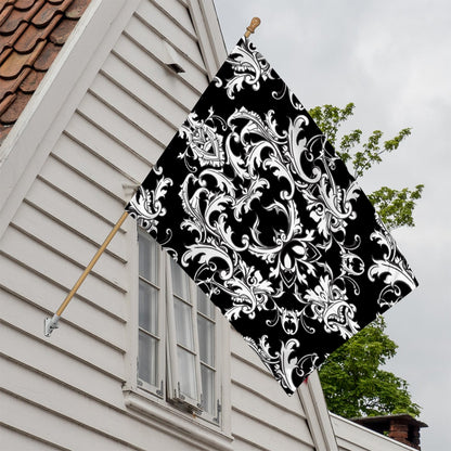 Black And White Damask Pattern Print House Flag