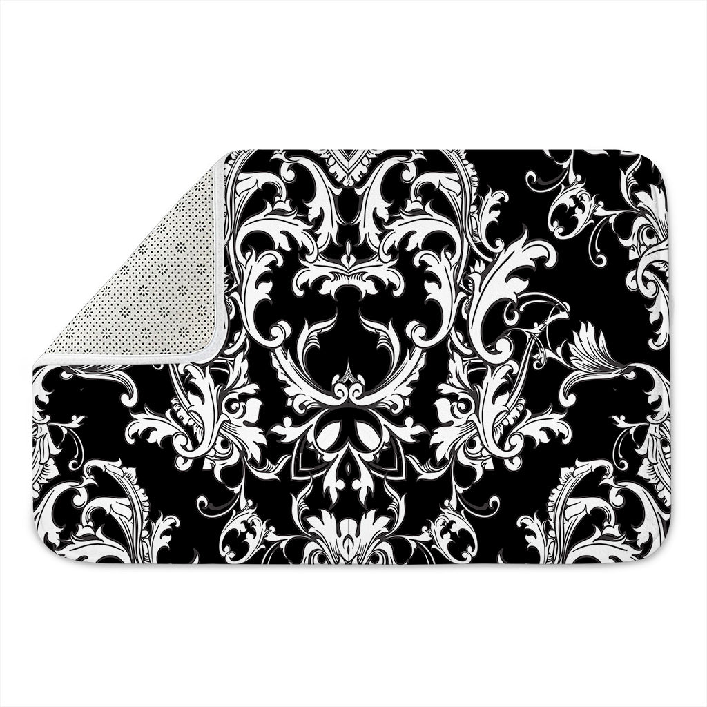 Black And White Damask Pattern Print Indoor Door Mat