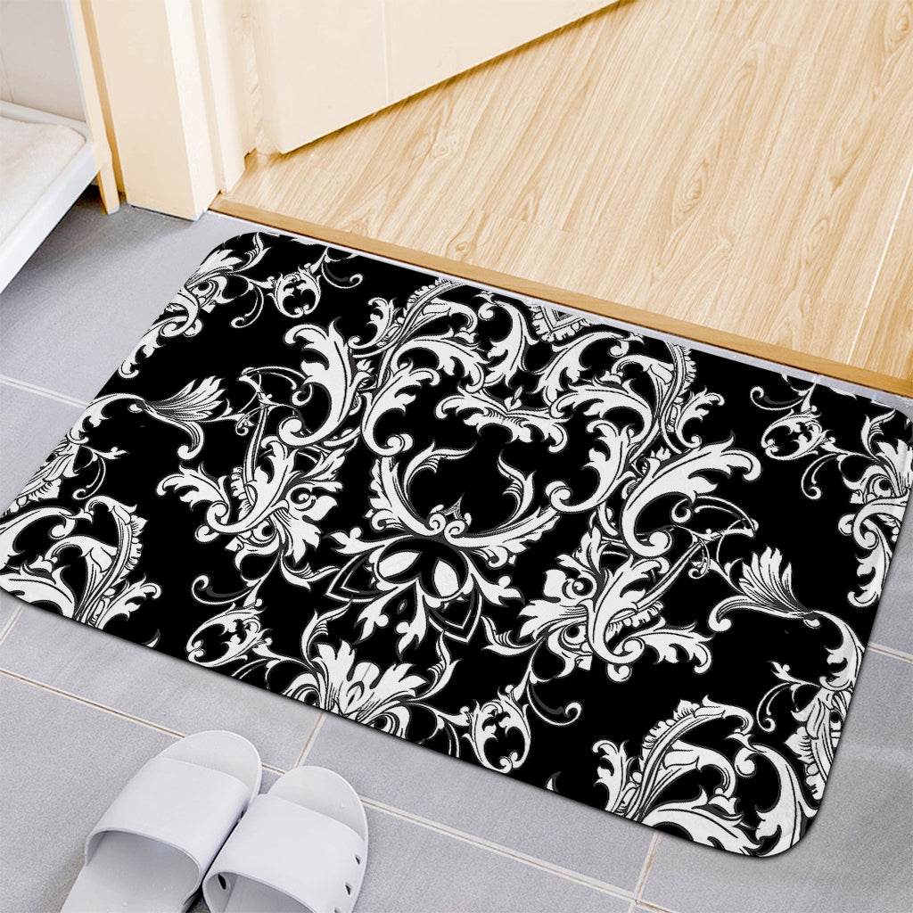 Black And White Damask Pattern Print Indoor Door Mat