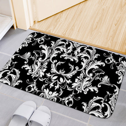 Black And White Damask Pattern Print Indoor Door Mat