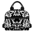Black And White Damask Pattern Print Insulated Lunch Bag