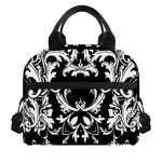 Black And White Damask Pattern Print Insulated Lunch Bag