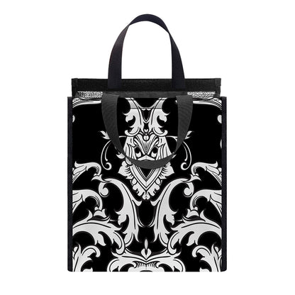 Black And White Damask Pattern Print Insulated Lunch Tote
