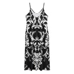 Black And White Damask Pattern Print Jersey Midi Cami Dress