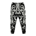 Black And White Damask Pattern Print Jogger Pants
