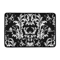 Black And White Damask Pattern Print Kitchen Mat
