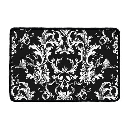 Black And White Damask Pattern Print Kitchen Mat