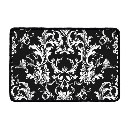 Black And White Damask Pattern Print Kitchen Mat