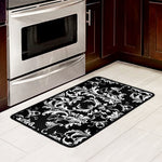 Black And White Damask Pattern Print Kitchen Mat