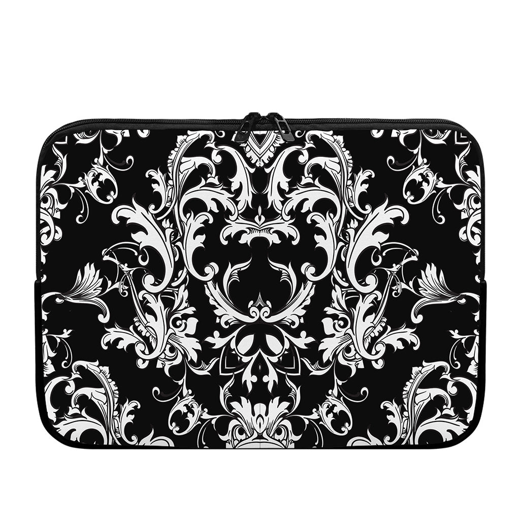 Black And White Damask Pattern Print Laptop Sleeve