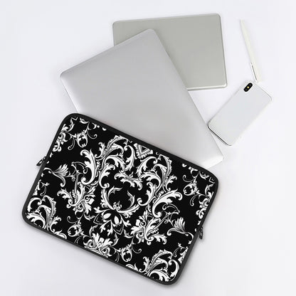 Black And White Damask Pattern Print Laptop Sleeve
