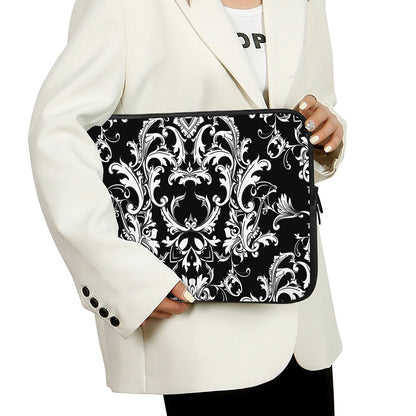 Black And White Damask Pattern Print Laptop Sleeve