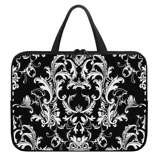 Black And White Damask Pattern Print Laptop Sleeve With Handle
