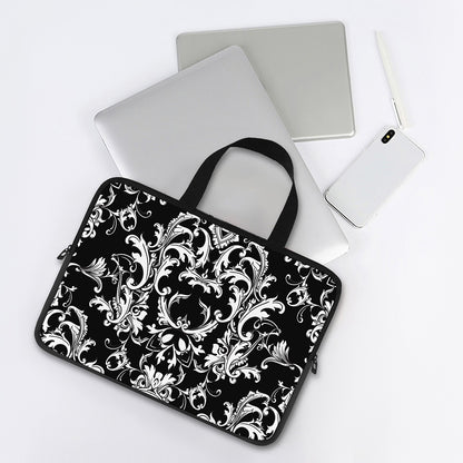 Black And White Damask Pattern Print Laptop Sleeve With Handle