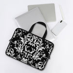 Black And White Damask Pattern Print Laptop Sleeve With Handle