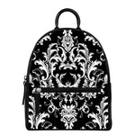 Black And White Damask Pattern Print Leather Backpack