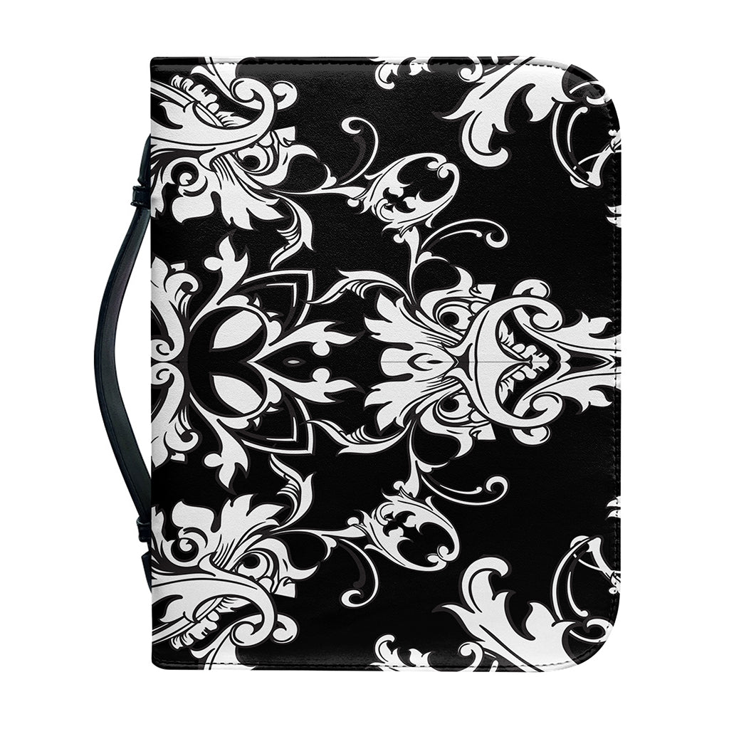 Black And White Damask Pattern Print Leather Bible Cover