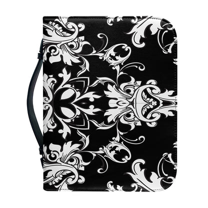 Black And White Damask Pattern Print Leather Bible Cover