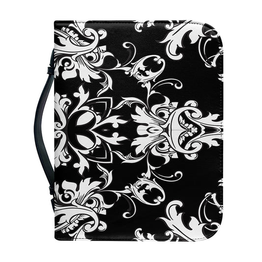 Black And White Damask Pattern Print Leather Bible Cover