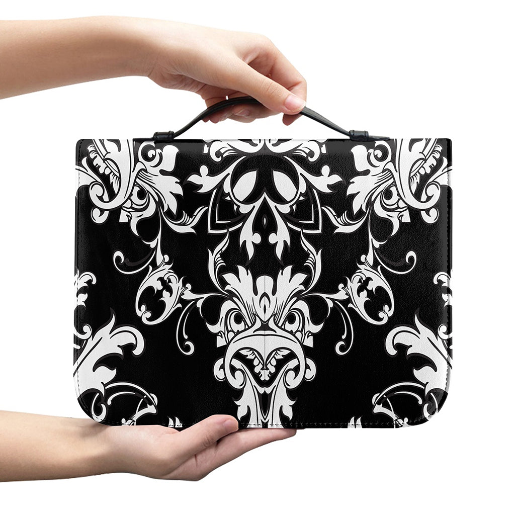 Black And White Damask Pattern Print Leather Bible Cover