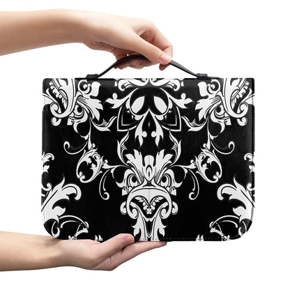Black And White Damask Pattern Print Leather Bible Cover