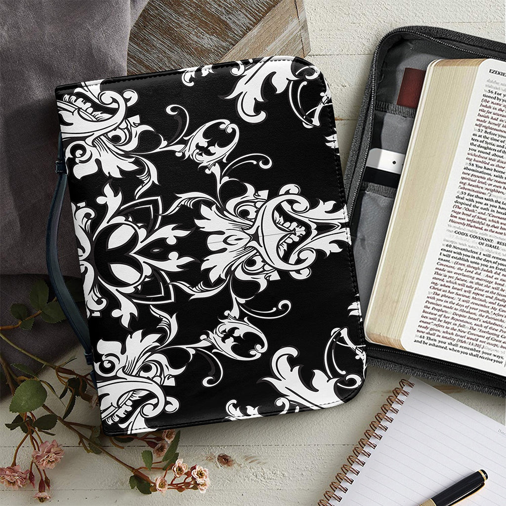 Black And White Damask Pattern Print Leather Bible Cover