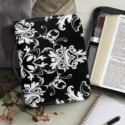 Black And White Damask Pattern Print Leather Bible Cover