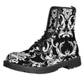 Black And White Damask Pattern Print Lace-Up Boots