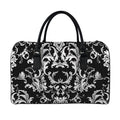 Black And White Damask Pattern Print Leather Duffel Bag