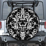 Black And White Damask Pattern Print Leather Spare Tire Cover