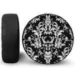 Black And White Damask Pattern Print Leather Spare Tire Cover