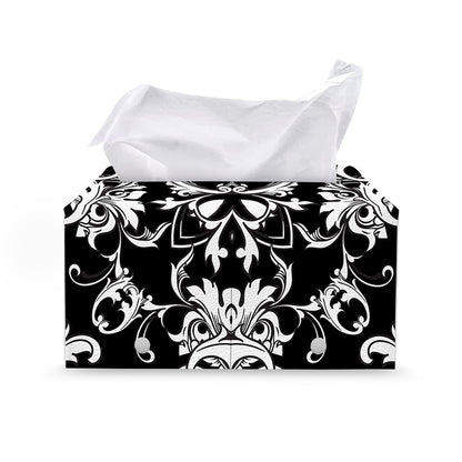 Black And White Damask Pattern Print Leather Tissue Box Cover