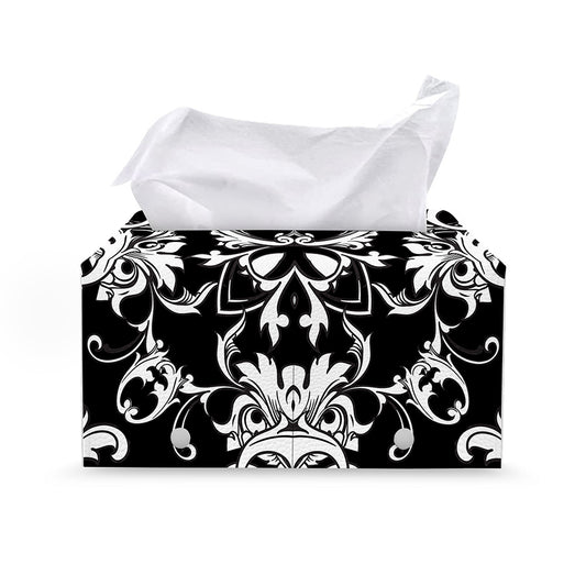 Black And White Damask Pattern Print Leather Tissue Box Cover