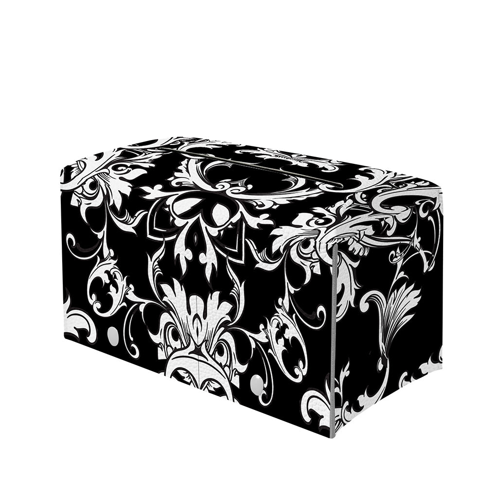 Black And White Damask Pattern Print Leather Tissue Box Cover