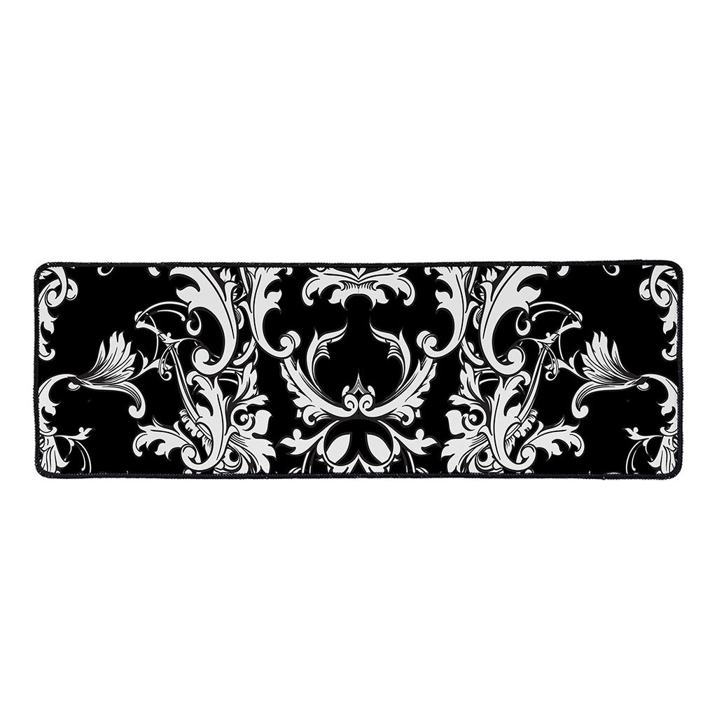 Black And White Damask Pattern Print Long Kitchen Mat