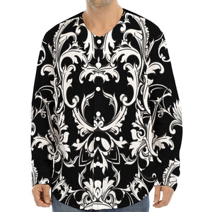 Black And White Damask Pattern Print Long Sleeve Baseball Jersey