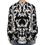 Black And White Damask Pattern Print Long Sleeve Baseball Jersey